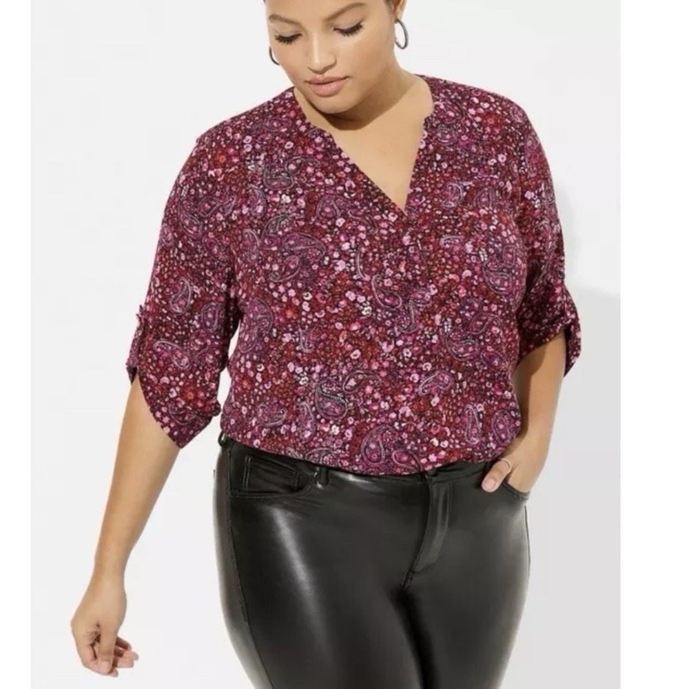 Torrid Harper Pink Floral Paisley Georgette 3/4 Sleeve Pullover Blouse Size 2X
